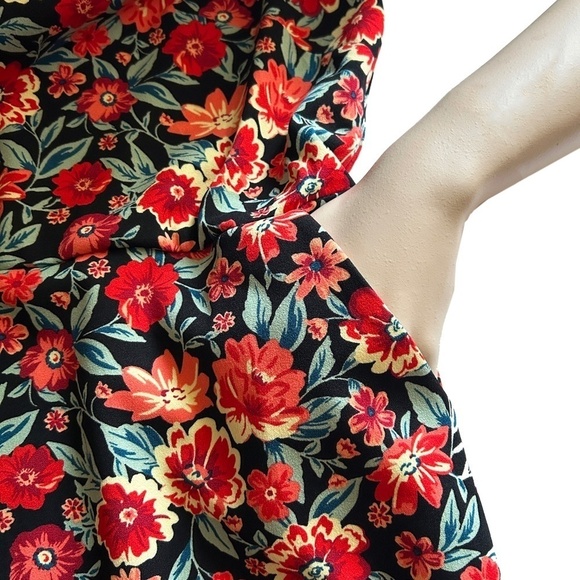 Torrid Cocktail Dress Mini Scuba w/ Pockets Crepe & Organza Puff Sleeve Floral - Picture 8 of 13